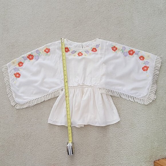 Cat & Jack Girls Boho Floral Embroidered 100% Cotton Tunic in Cream with Fringe - Picture 7 of 10